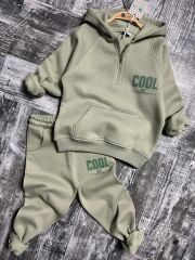 Cool Boy Yazılı 3 İplik Şardonlu Yeşil Erkek Çocuk Takımı